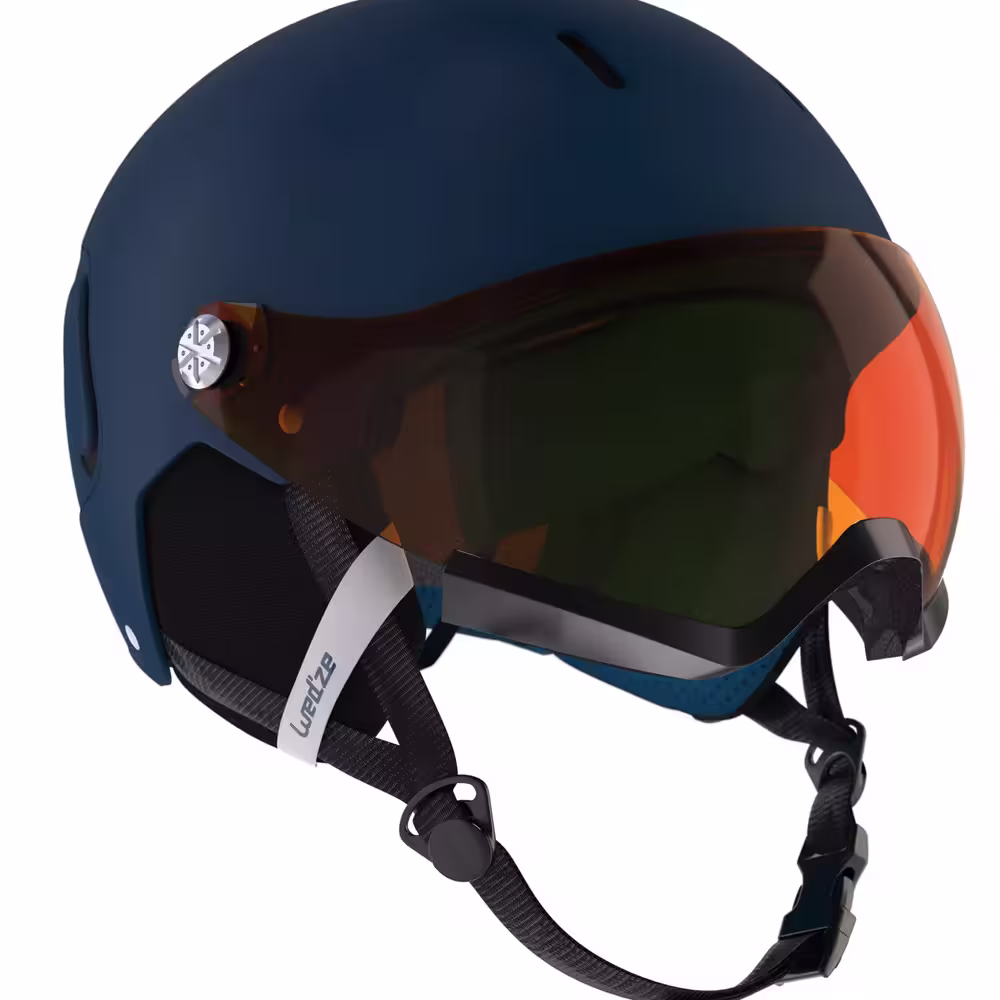 Casco da sci blu con maschera da sci integrata